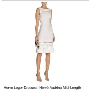 NWT Herve Leger Audrina Mid Length Alabaster